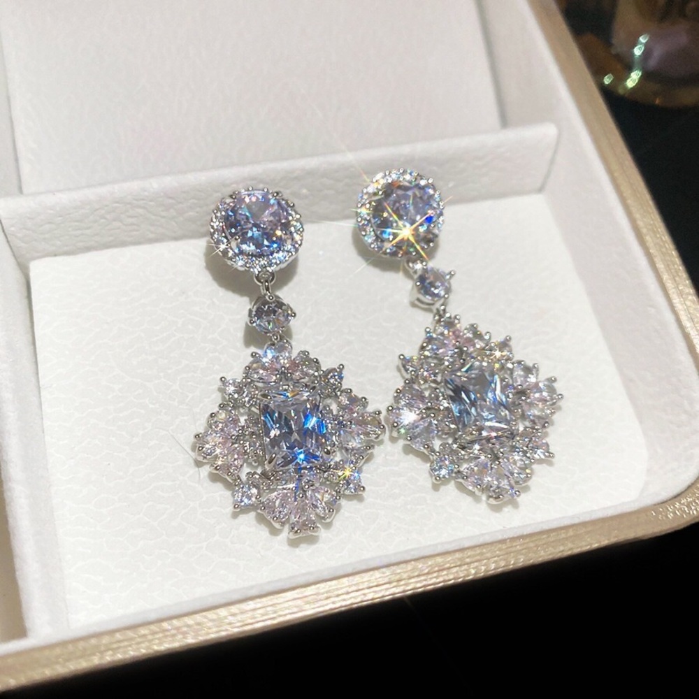 Silver-Tone Blue Crystal Snowflake Drop Earrings